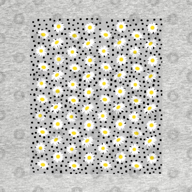 Daisy Ditsy Pattern on Grey with Black Polka Dot by OneThreeSix